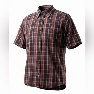 Faconnable Men’s Red Plaid Button Down Short Sleeve Front Pocket Shirt Large